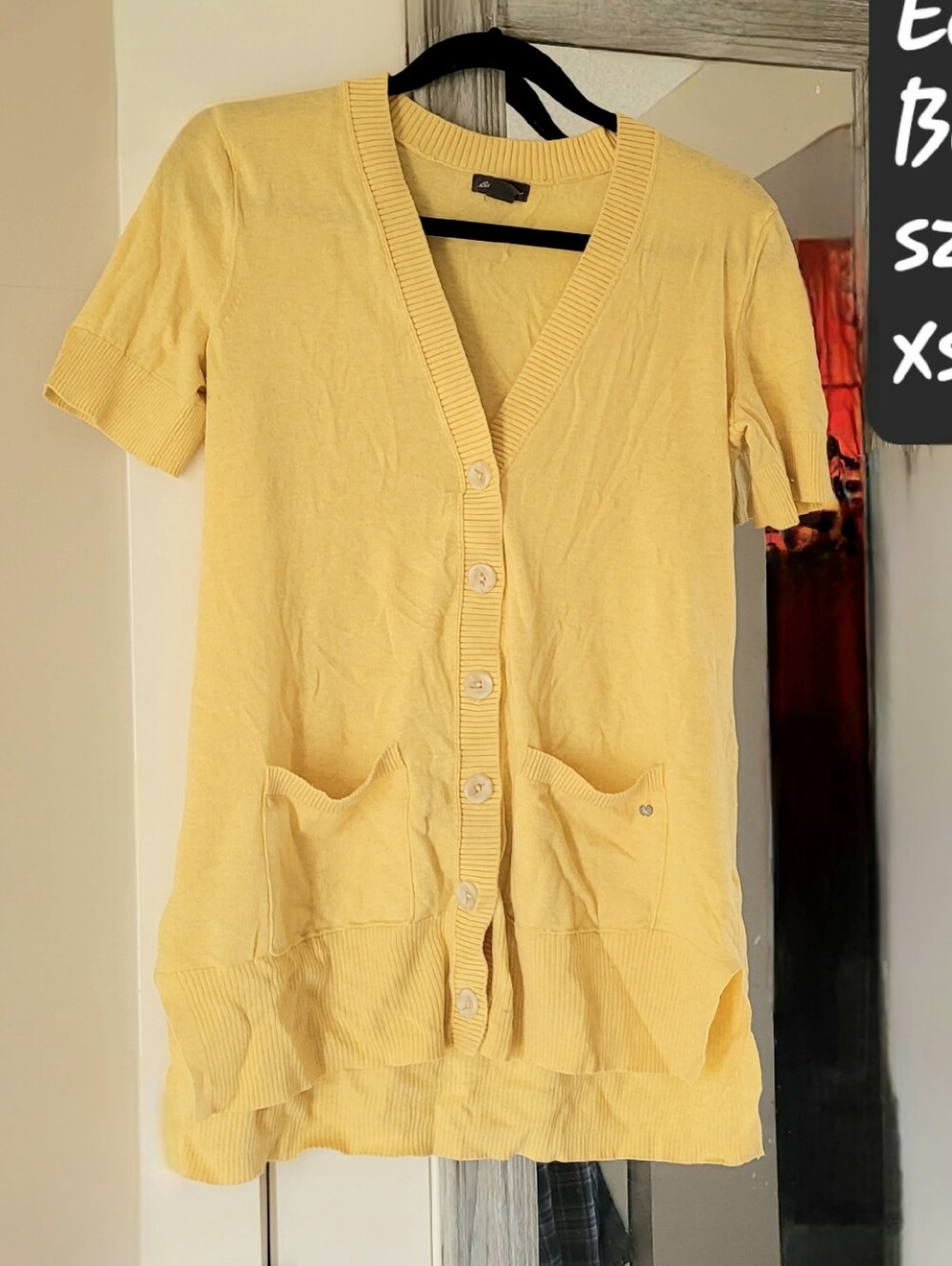 Eddie Bauer Pale Yellow Short Sleeve Button Cardigan